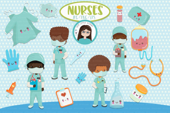 Black Nurses Boys Clipart