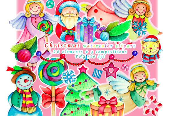 Christmas Watercolor Clipart: Angels and Digital Art for Creative Professionals