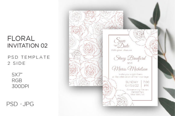 Floral Invitation Card, Photoshop Templa