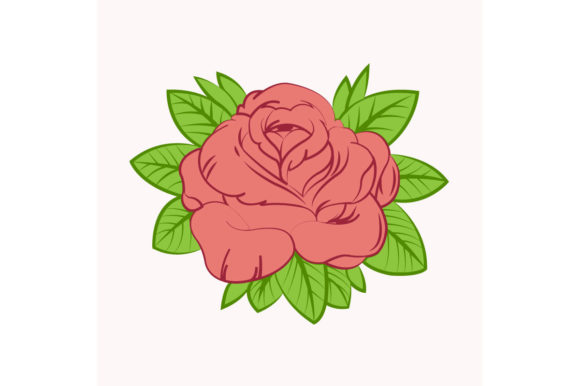 Pink Rose with Leaves Illustration