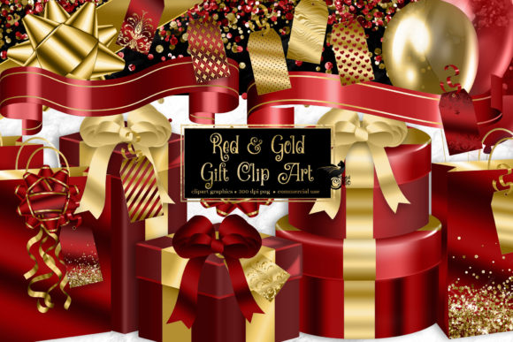 Red and Gold Gift Clipart: A Versatile Choice for Creative Projects
