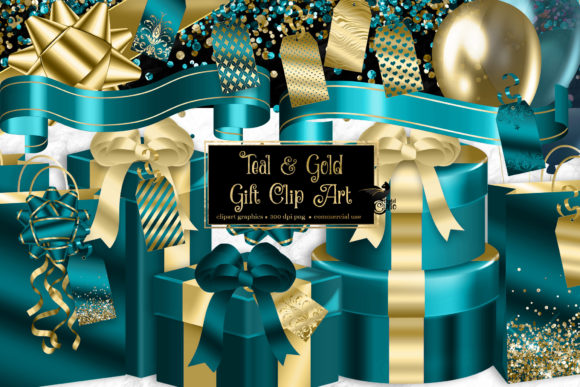 Teal and Gold Gift Clipart: Elevating Creative Projects with Digital Design
