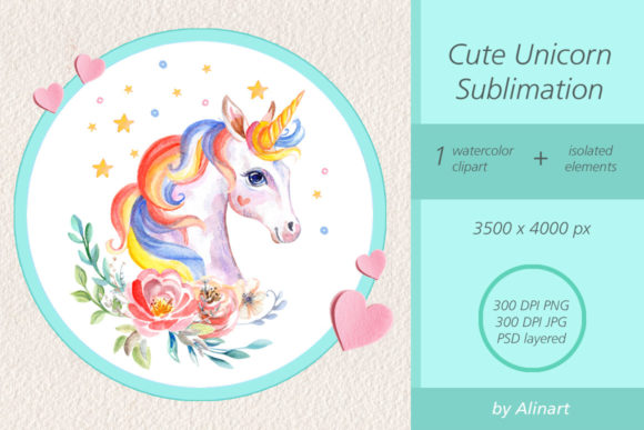 Watercolor Beautiful Unicorn Sublimation